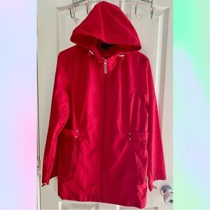 Jones New York Hooded Red Raincoat Windbreaker Jacket Large